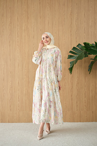 LOCCO Women's Vintage Floral Pattern Dress Water Green