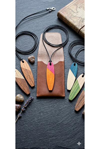 TUTU DESİGN Natural Wooden Surf Necklace – Handmade Minimalist Surfboard Pend...