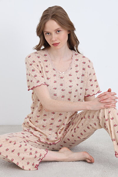 ELİTOL Jacquard Viscose Lace Women's Pajama Set