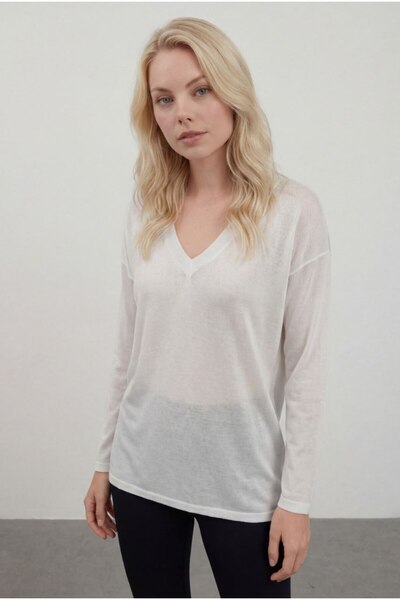 KENZA'A TRİKO V-Neck Transparent Blouse