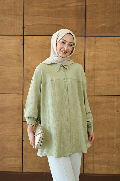 LOCCO Women's Self-Patterned Ribbed Shirt Water Green