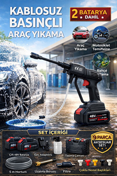 Zineets Akülü Şarjlı Yüksek Basınçlı Araç ve Bahçe Yıkama Temizleme Tabancası...