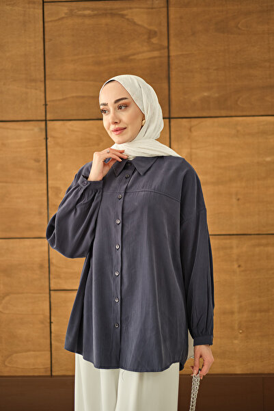 LOCCO Women's Belted Waist Tie Shirt Navy Blue