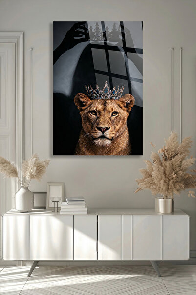 TAULART Нечуплива стъклена маса с дизайн на коронован лъв, кралска сила и бла...