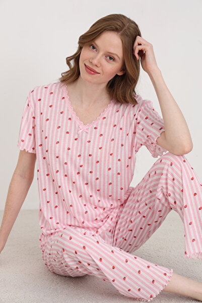 ELİTOL Jacquard Viscose Lace Women's Pajama Set