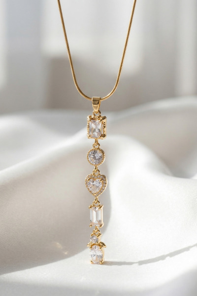 Elifsu Jewelry قلادة على شكل حرف Y من الفولاذ المطلي بحجر الزركون الفاخر بتصم...