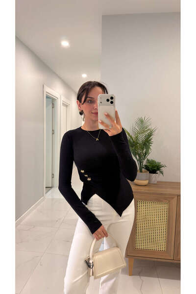 BİRCANÇİL Bluză Fendry neagră cu detaliu nasturi în talie