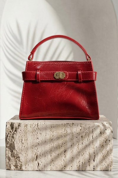InStyle Red Bag with Lock Detail and Cross Strap