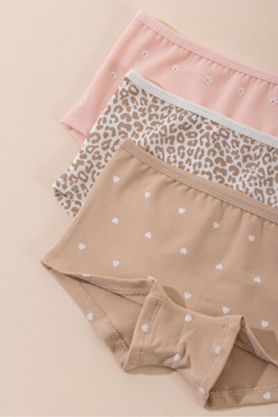 BAYKAR Kız Çocuk Pamuklu Renkli Baskılı Likralı Boxer 3'lü Paket 5772 Renkli