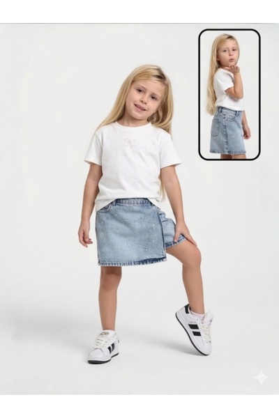 Escabel تنورة قصيرة من الدنيم مزينة بحجارة مرصعة