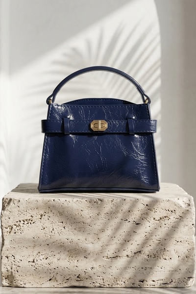 InStyle Lock Detail Cross Strap Navy Blue Bag