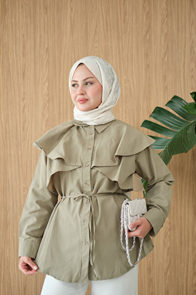 LOCCO Women's Cape-Look Shirt in Mold Green