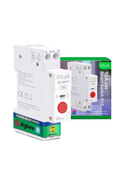 Nous D2Z Smart Electrical Safety, 20A, ZigBee, 1 Channel, Energy Monitoring, ...