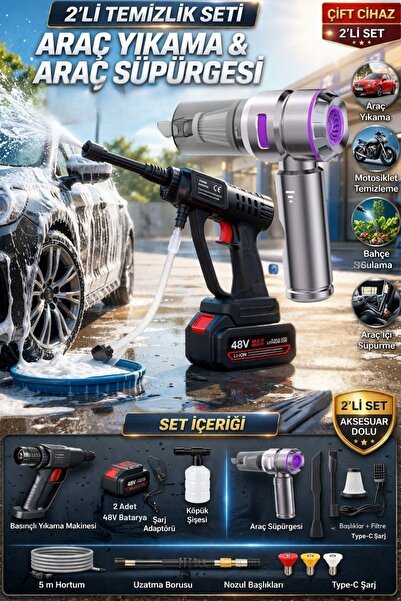 Zineets Akülü Şarjlı Yüksek Basınçlı Araç Dış Ve Araç İçi Süpürge Yıkama Temi...