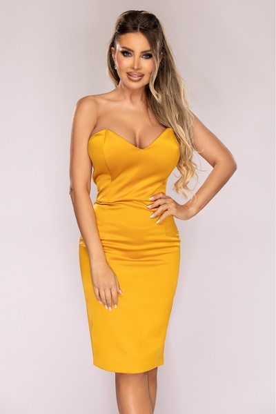 Atmosphere Fashion Yellow satin dress,M