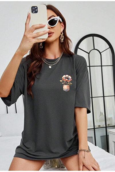 SUNFREE Tricou de damă din bumbac, cu mânecă scurtă, cu decolteu rotund, impr...