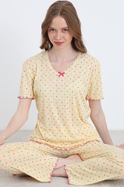 ELİTOL Jacquard Viscose Lace Women's Pajama Set