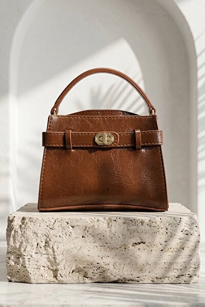 InStyle Brown Bag with Lock Detail and Cross Strap