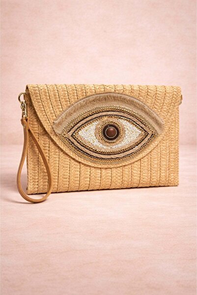 Mixray 2075 Γυναικεία τσάντα χειρός με λεπτομέρεια από ψάθινο υλικό, χρώμα κα...