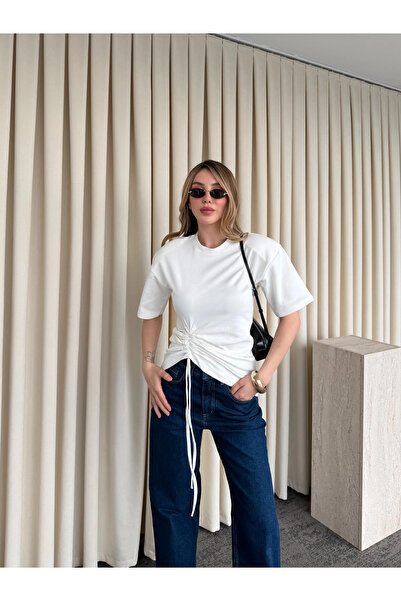 Laluvia Bluză Ecru deschis cu încrețituri laterale - ÖB261025