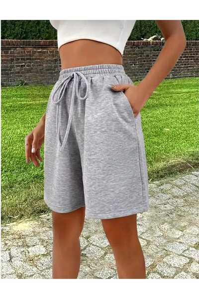 modlux Pantaloni scurți gri oversize pentru femei, model Bermuda, confortabili