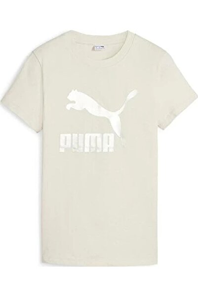 Puma Жіноча блискуча футболка Classics Regular, бежевого кольору, середнього ...