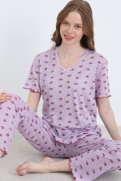 ELİTOL Jacquard Viscose Lace Women's Pajama Set