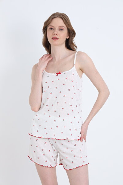 ELİTOL Jacquard Viscose Thin Strap Women's Shorts Set