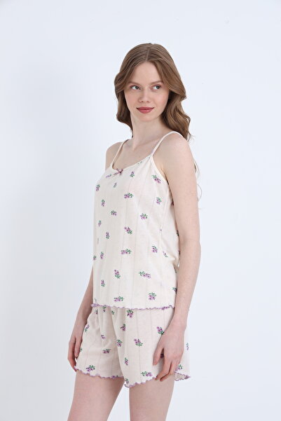 ELİTOL Jacquard Viscose Thin Strap Women's Shorts Set