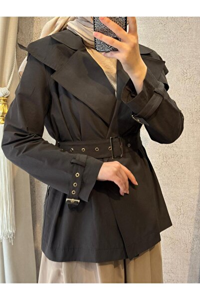 Nuss 6042 Kemer Detaylı Kısa Trenchkot Kahverengi