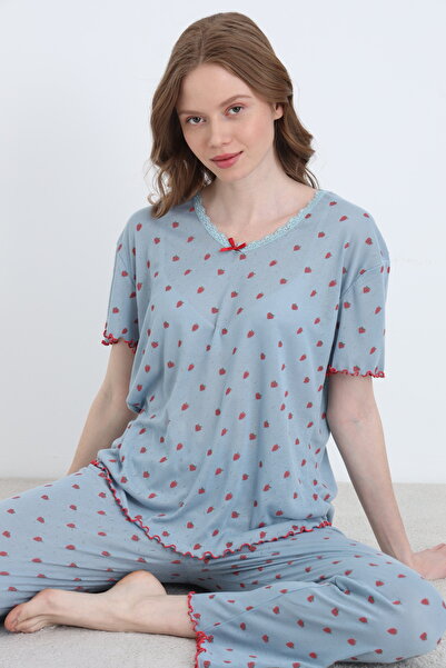 ELİTOL Jacquard Viscose Lace Women's Pajama Set