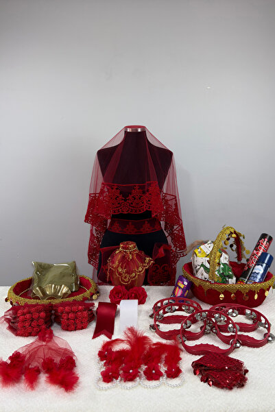 AZREN STORE Kırmızı 55 Parça Vip Lüks Kına Gecesi Seti Gelin Damat Duvak Seti...