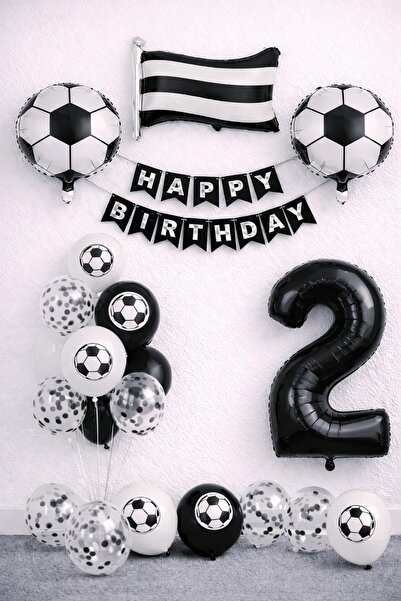 Patladı Gitti Black and White Football Themed 2Nd Birthday Balloon Set
