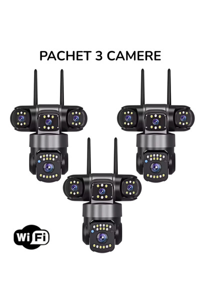 OEM Set of 3x WiFi Surveillance Cameras, 9MP, 3 Cameras, 360° Rotation, 10X D...