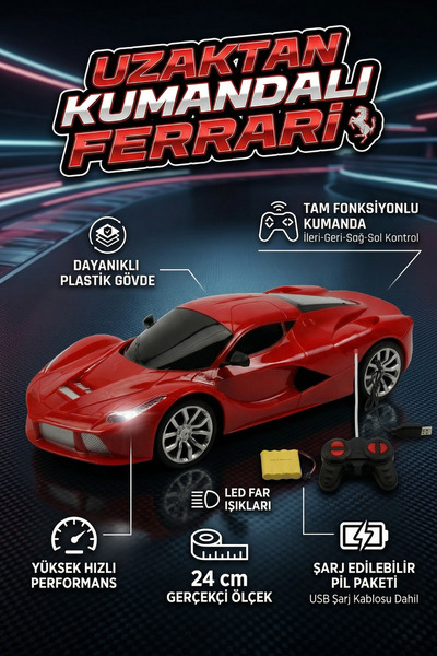 craftivio Uzaktan Kumandalı Şarjlı Araba 24 cm Işıklı Ferrari & Lamborghini M...