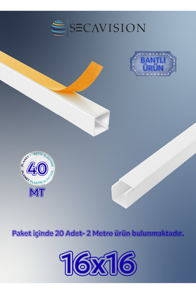 SECAVISION 16x16 Yapışkan Bantlı PVC Kablo Kanalı- Beyaz- (40 mt) 16x16 mm