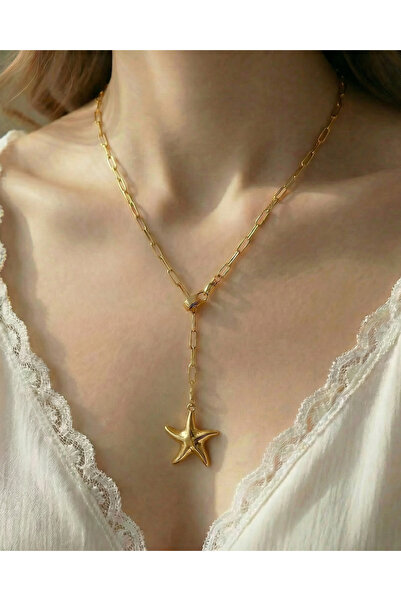 Gleemy accesories Altın Kaplama Minimal Deniz Yıldızı Figürlü, Çelik Ataç Zin...
