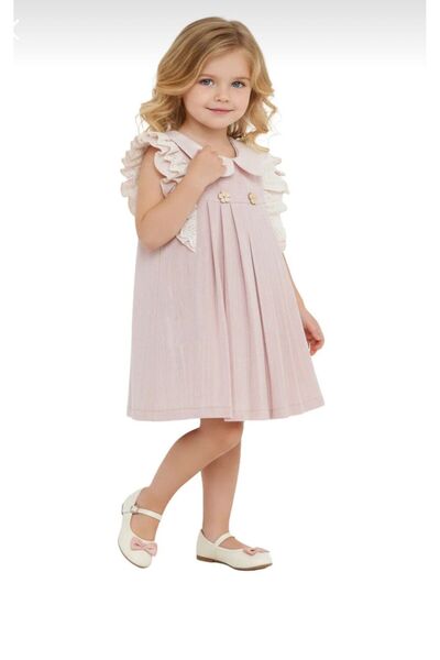 Bombili Linen Dress with Ruffled Sleeves