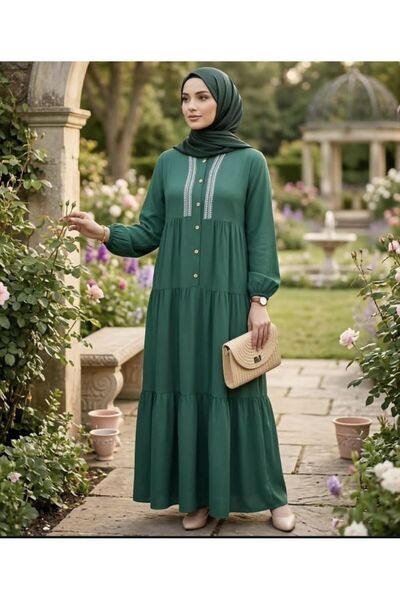 SHİROSA φόρεμα χιτζάμπ από ύφασμα βισκόζης με λεπτομέρειες κεντήματος