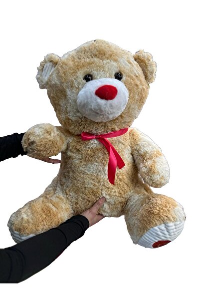 JPT Ursuleț de pluș mare, maro, cu fundă roșie