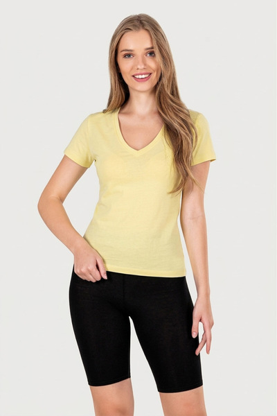 OBJE Women's Yellow V-neck T-shirt