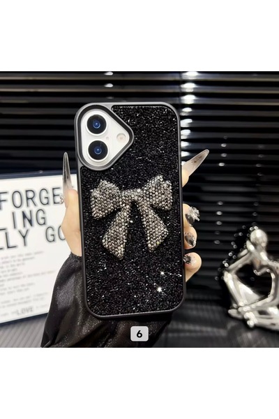 DGN İphone 13 ve İphone 14 Uyumlu 3D Taşlı Parıltılı Kurdele Desenli Taşlı Le...
