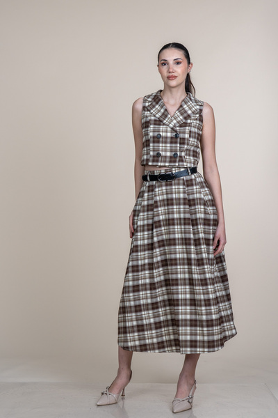 MissVina Mini vestă și curea piese Fuste ecosez Seturi 1296