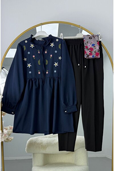 modasindoma γυναικείο κοστούμι με κεντημένα λουλούδια