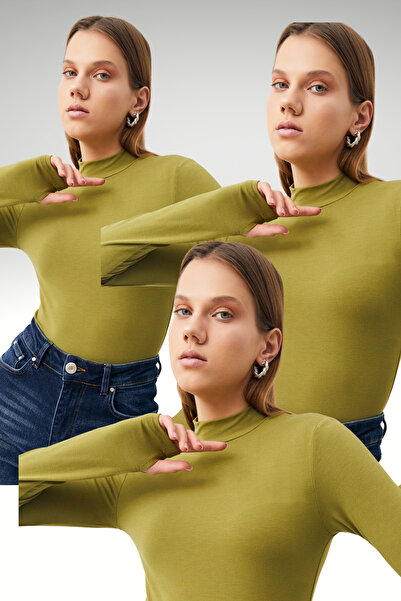 Ladima Women's Oil Green 3-Piece Body Suit with Finger Detail