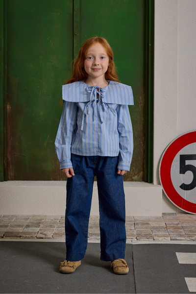 Fahhar Kids Cămașă cu dungi și detaliu cu șireturi, albastră