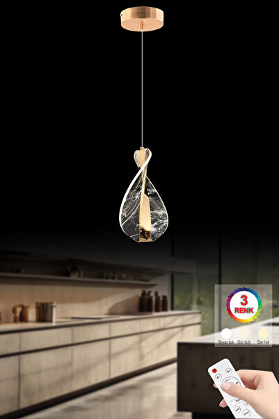 İstanbul Avize Neptün Tekli Gold Led 3 Renk Modern Tekli Ledli Avize