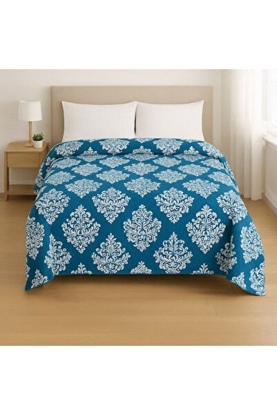 OEM Reversible Bedspread Petrol & Damask Pattern 220x240cm