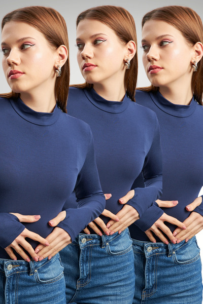 Ladima Women's Navy Blue 3-Piece Body Suit with Finger Detail