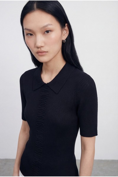 KENZA'A TRİKO Μπλούζα με γιακά πόλο και ριμπ ύφανση